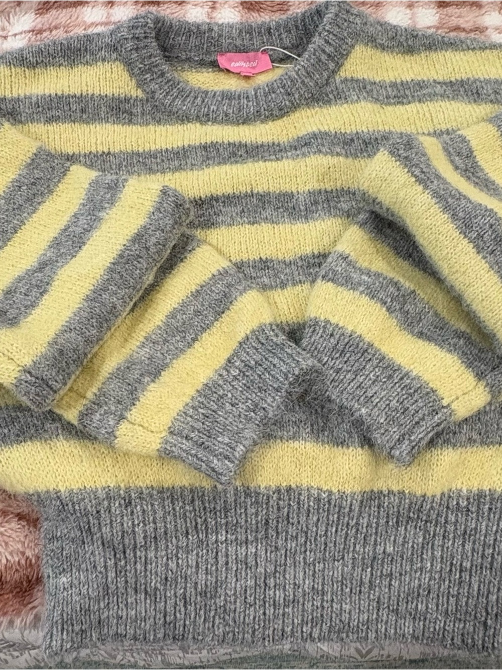 Edikted Gray and Pale Yellow Striped Crewneck Sweater